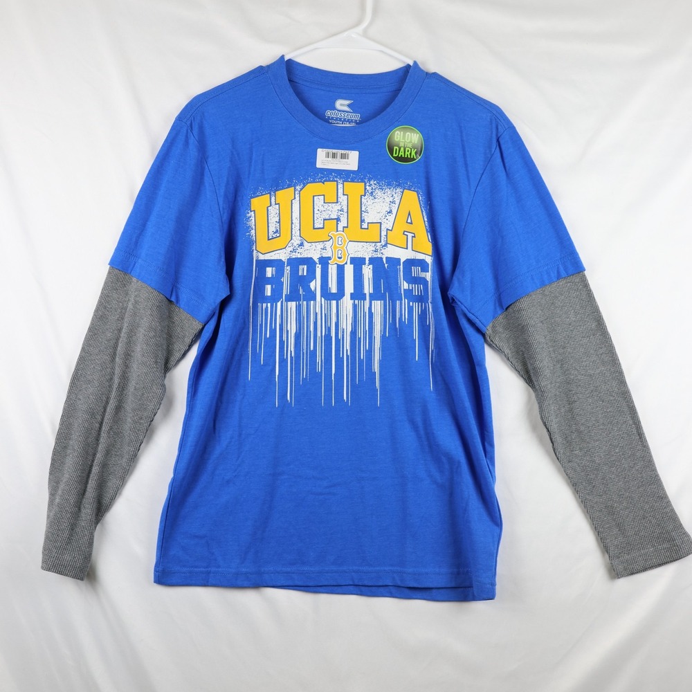 UCLA Bruins Shirt Youth Large Blue Gray NCAA Basketball Glow in Dark Long Sleeve